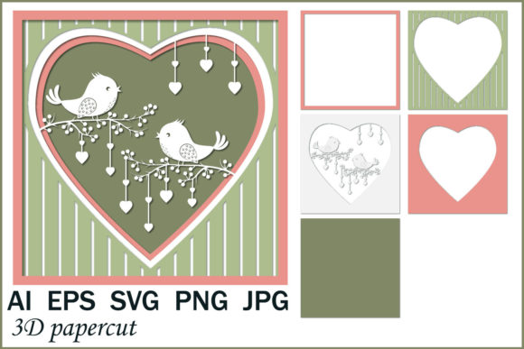 3D Greeting Card Lovebirds Papercut
