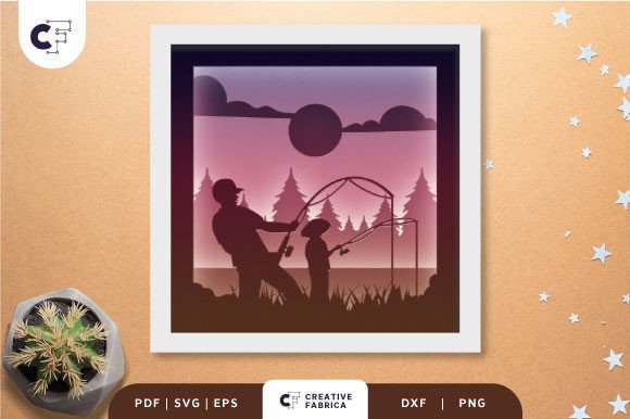 3D Shadow Box Father and Son Fishing