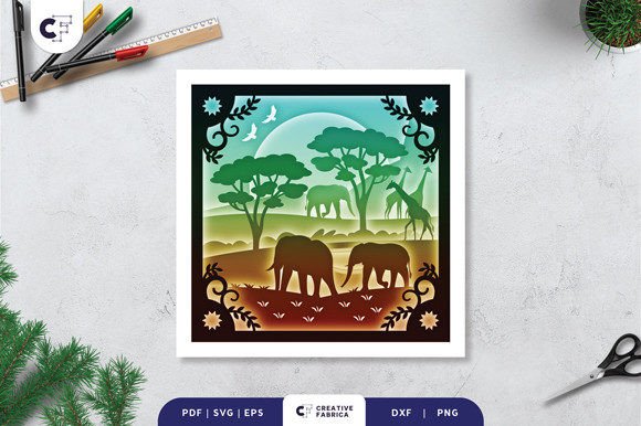 African Savanna Paper Cut 3D Shadow Box – A Unique Craft for Nature Lovers