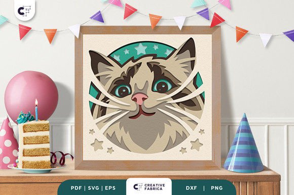 Birthday Cat 3D Light Box Paper Cut