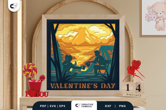 Couple Camping 3D Shadow Box Paper Cut