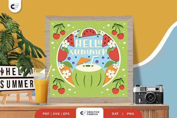 Summer Coconut Drink 3D Shadow Box SVG